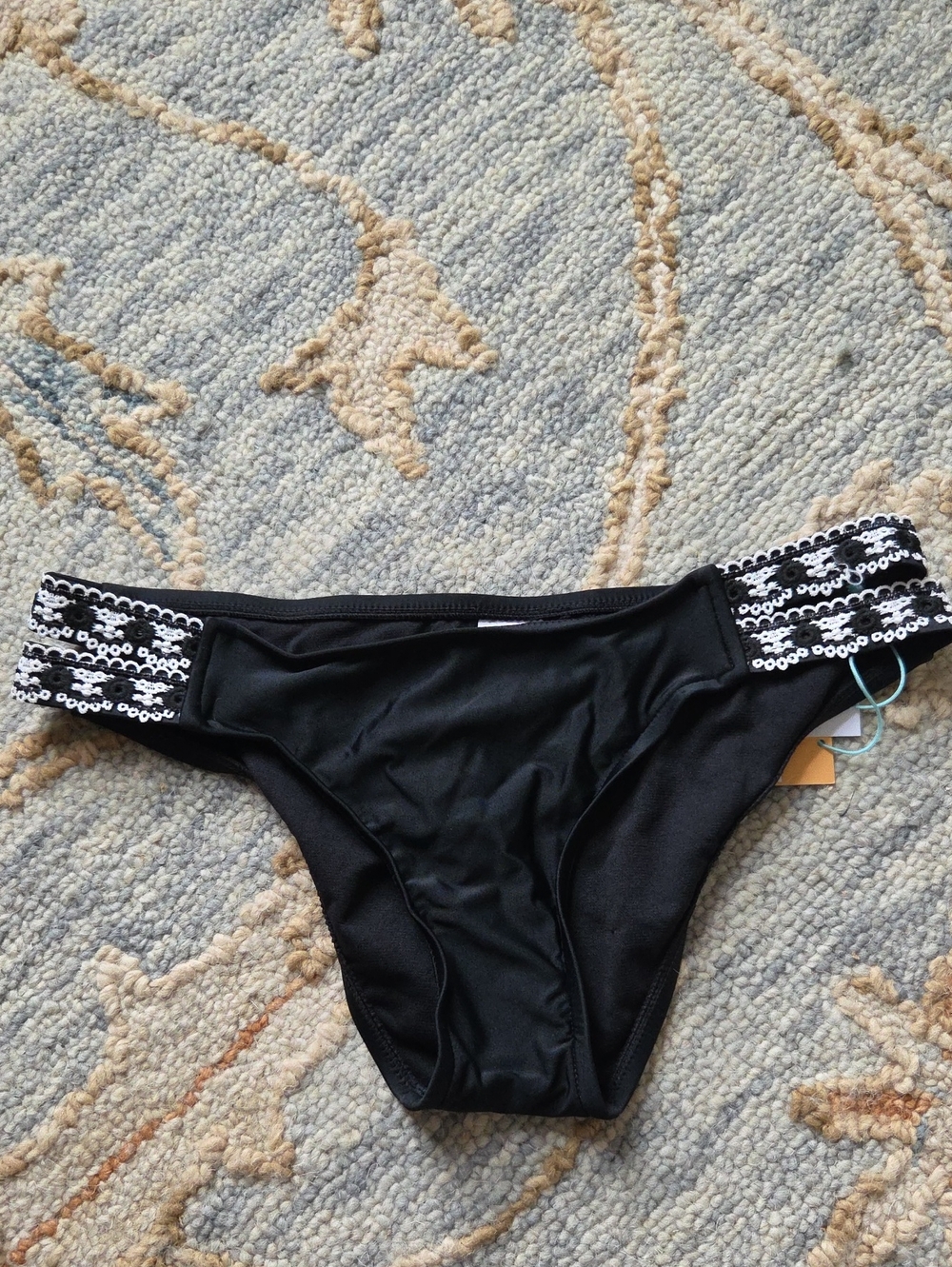 NWT Kona Sol Black White Crochet Bikini Bottom Size M